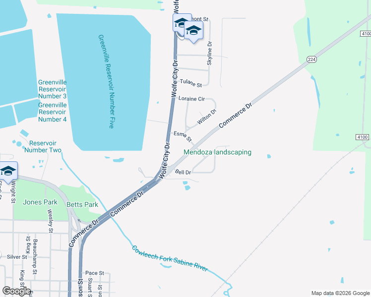 map of restaurants, bars, coffee shops, grocery stores, and more near 1009 Commerce Drive in Greenville