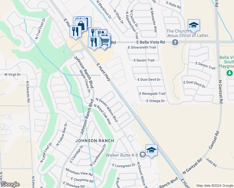 map of restaurants, bars, coffee shops, grocery stores, and more near 30441 North Plantation Drive in San Tan Valley