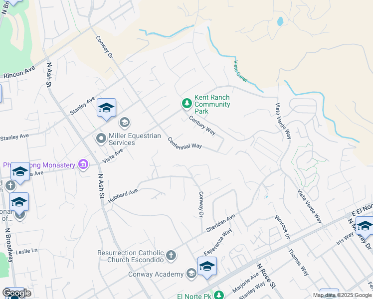 map of restaurants, bars, coffee shops, grocery stores, and more near 1907 Centennial Way in Escondido