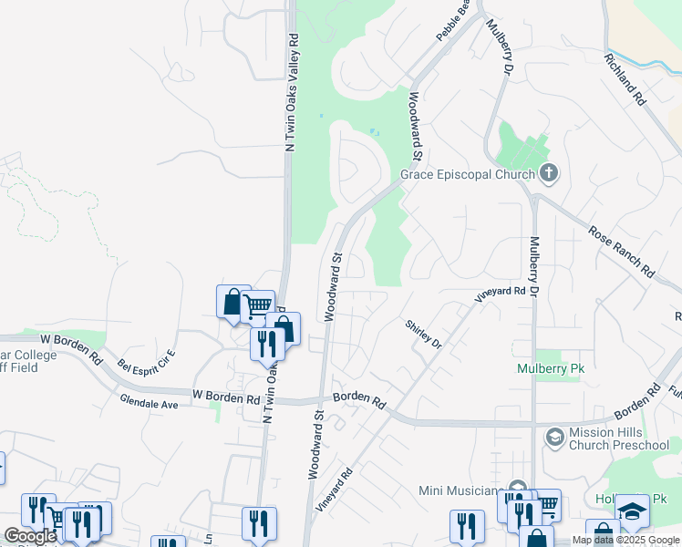 map of restaurants, bars, coffee shops, grocery stores, and more near 502 Peach Tree Way in San Marcos
