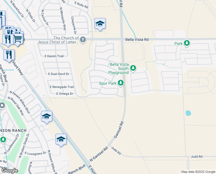 map of restaurants, bars, coffee shops, grocery stores, and more near 1858 East Renegade Trail in San Tan Valley
