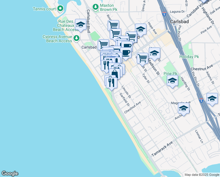 map of restaurants, bars, coffee shops, grocery stores, and more near in Carlsbad