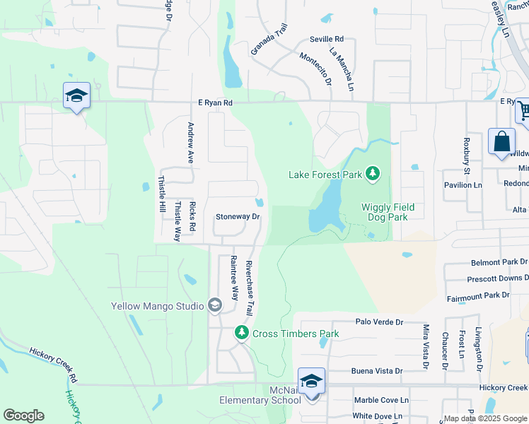 map of restaurants, bars, coffee shops, grocery stores, and more near 1021 Stoneway Drive in Denton