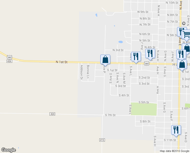 map of restaurants, bars, coffee shops, grocery stores, and more near Robbyn Lane in Haskell