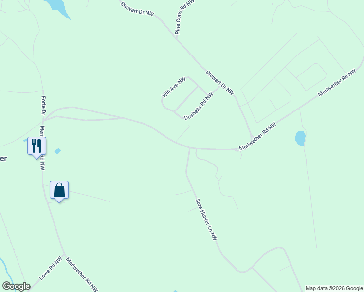 map of restaurants, bars, coffee shops, grocery stores, and more near 453 Meriwether Road in Milledgeville