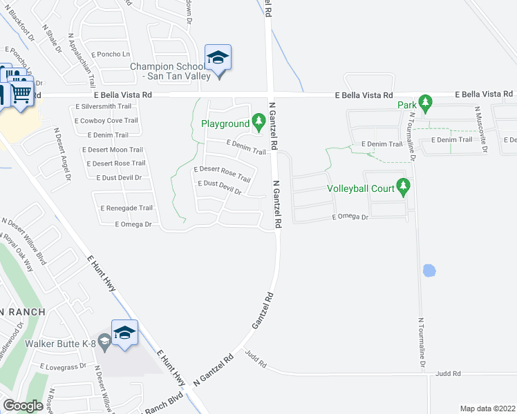 map of restaurants, bars, coffee shops, grocery stores, and more near 1988 East Renegade Trail in San Tan Valley