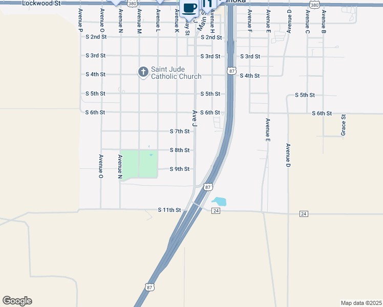 map of restaurants, bars, coffee shops, grocery stores, and more near 1605 South 8th Street in Tahoka
