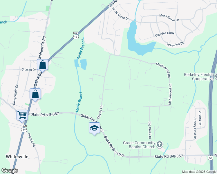 map of restaurants, bars, coffee shops, grocery stores, and more near 200 Chavis Lane in Moncks Corner