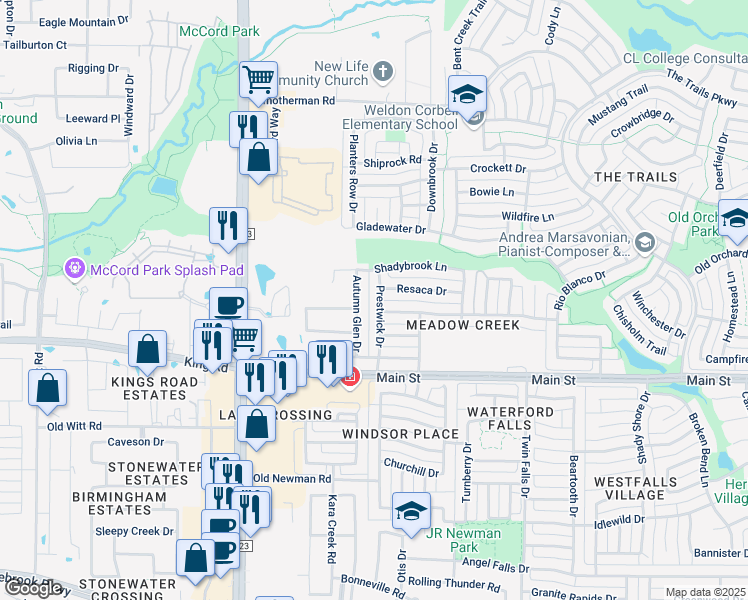 map of restaurants, bars, coffee shops, grocery stores, and more near 9357 Prestwick Dr in Frisco