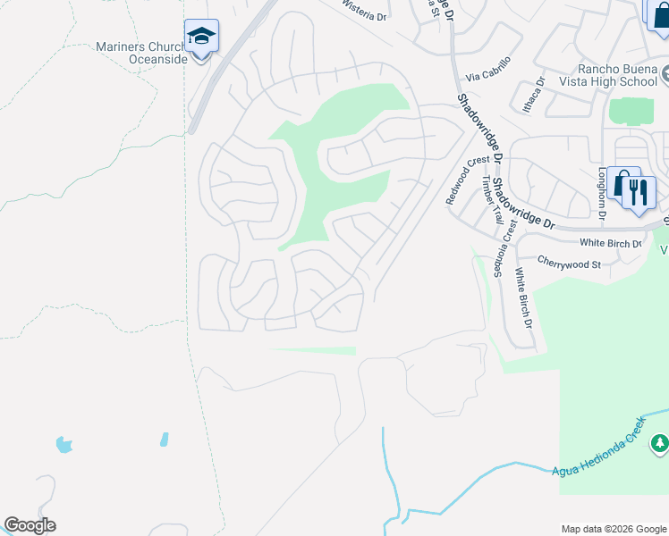 map of restaurants, bars, coffee shops, grocery stores, and more near 4961 Lamia Way in Oceanside