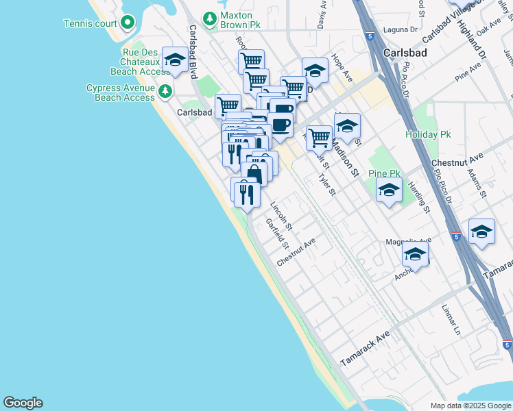 map of restaurants, bars, coffee shops, grocery stores, and more near in Carlsbad