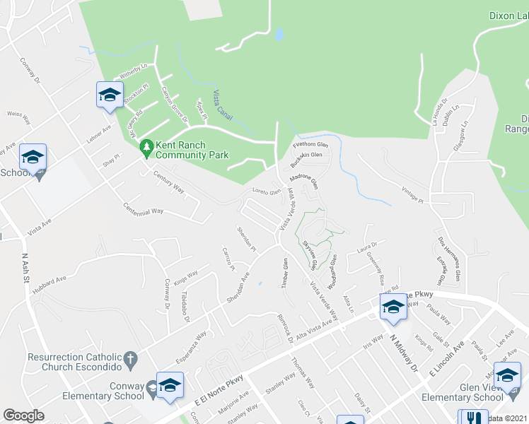 map of restaurants, bars, coffee shops, grocery stores, and more near 1924 Sheridan Avenue in Escondido