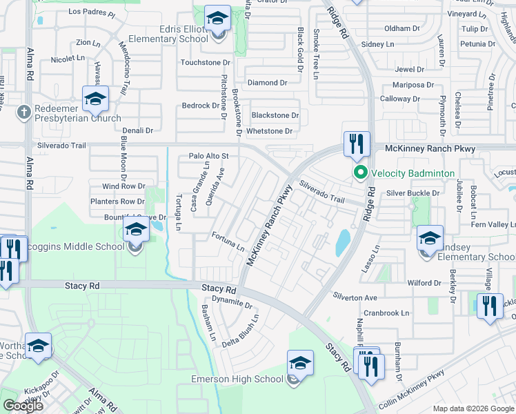 map of restaurants, bars, coffee shops, grocery stores, and more near 6600 McKinney Ranch Parkway in McKinney