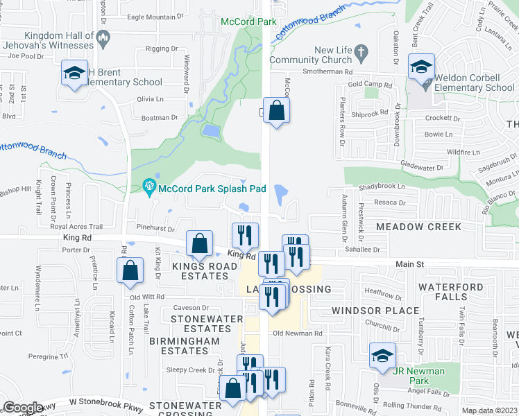 map of restaurants, bars, coffee shops, grocery stores, and more near 7017 Farm to Market Road 423 in Frisco