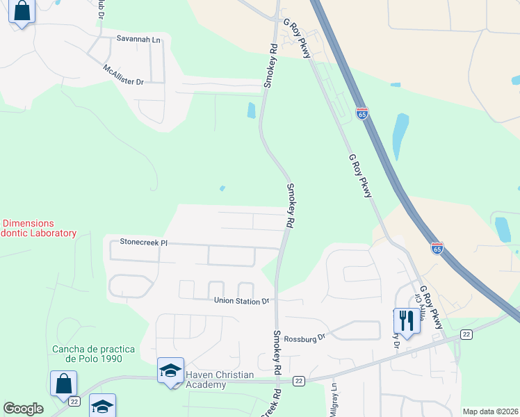 map of restaurants, bars, coffee shops, grocery stores, and more near 578 The Heights Lane in Calera