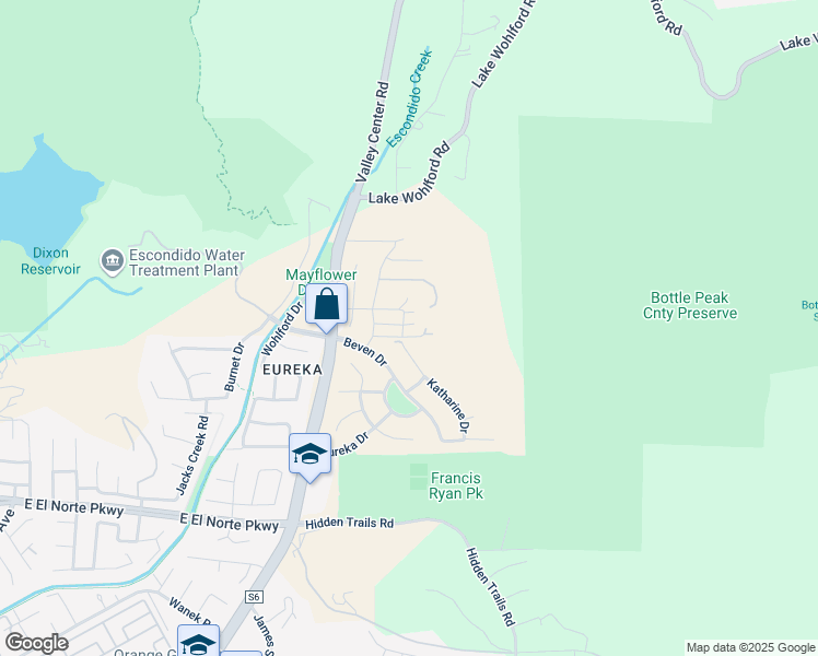 map of restaurants, bars, coffee shops, grocery stores, and more near 3132 Shue Place in Escondido