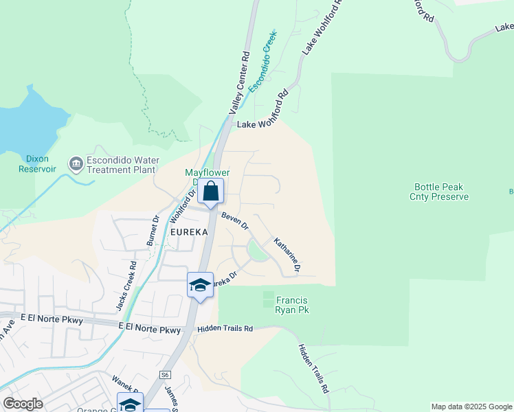 map of restaurants, bars, coffee shops, grocery stores, and more near 3150 Smith Place in Escondido