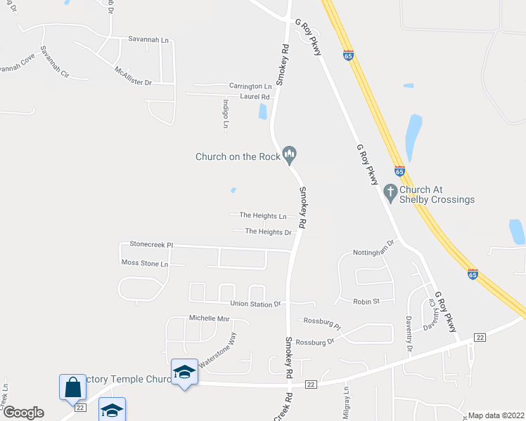 map of restaurants, bars, coffee shops, grocery stores, and more near 602 The Heights Lane in Calera