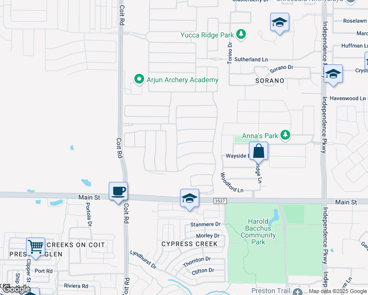 map of restaurants, bars, coffee shops, grocery stores, and more near 13370 Decidedly Drive in Frisco
