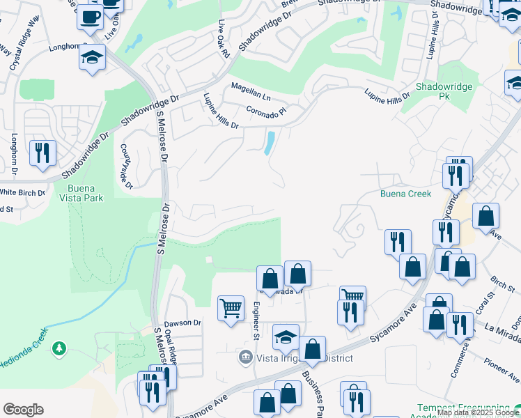 map of restaurants, bars, coffee shops, grocery stores, and more near 1434 Green Oak Road in Vista