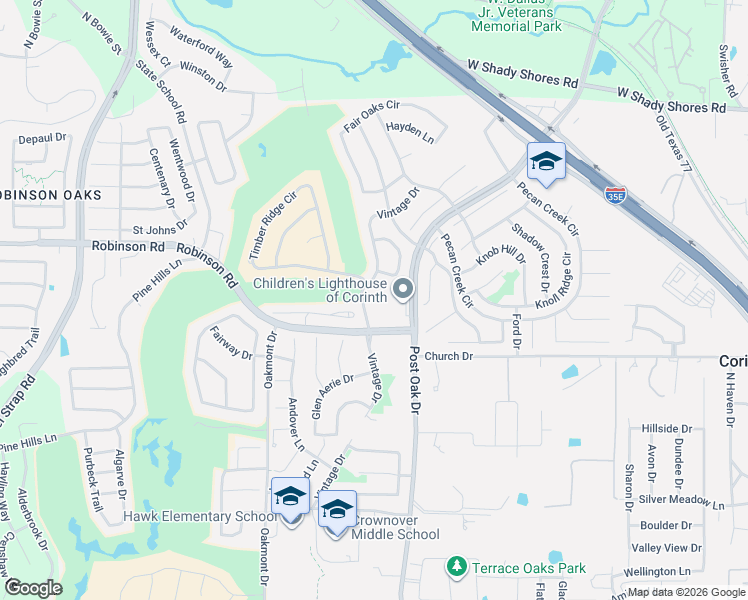 map of restaurants, bars, coffee shops, grocery stores, and more near 1865 Vintage Court in Corinth