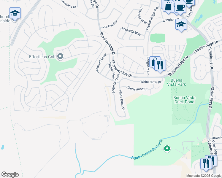 map of restaurants, bars, coffee shops, grocery stores, and more near 2009 Applewood Lane in Vista
