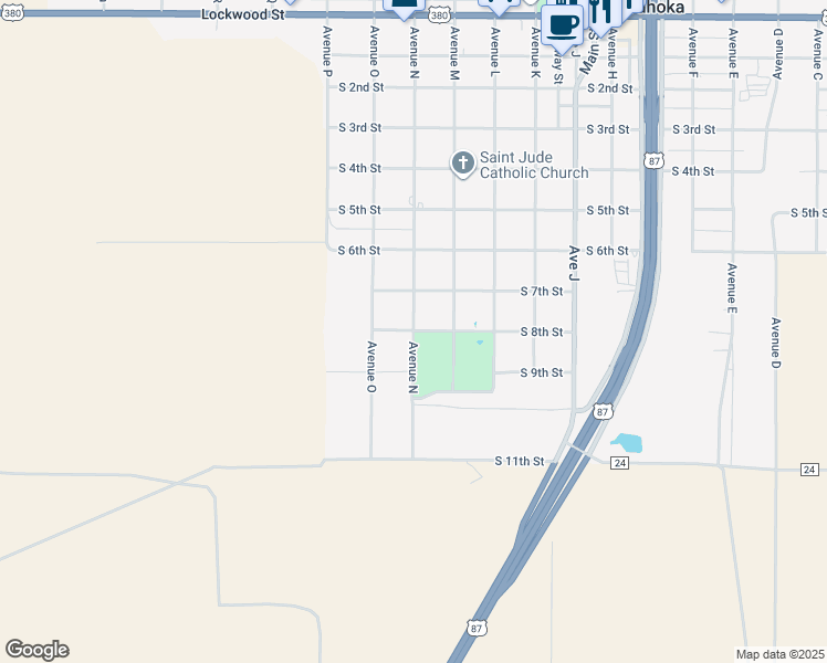 map of restaurants, bars, coffee shops, grocery stores, and more near 1930 S 8th St in Tahoka