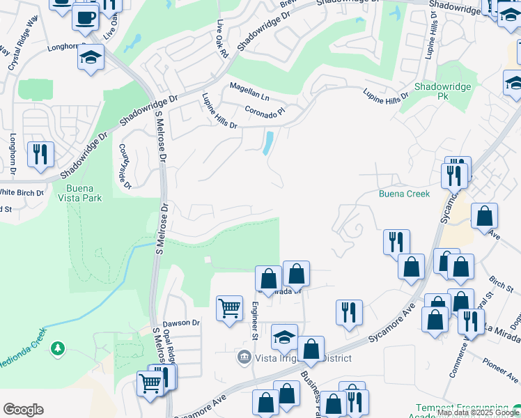 map of restaurants, bars, coffee shops, grocery stores, and more near 1434 Green Oak Road in Vista