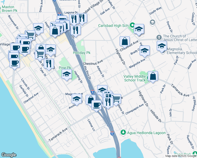 map of restaurants, bars, coffee shops, grocery stores, and more near 3666 Pio Pico Drive in Carlsbad