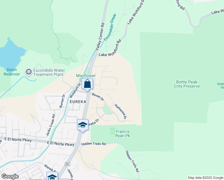 map of restaurants, bars, coffee shops, grocery stores, and more near 3144 Smith Place in Escondido