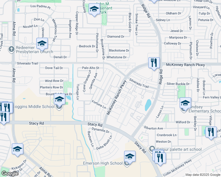 map of restaurants, bars, coffee shops, grocery stores, and more near 6600 McKinney Ranch Parkway in McKinney