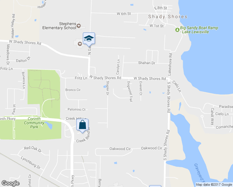 map of restaurants, bars, coffee shops, grocery stores, and more near 310 Cottonwood Trail in Shady Shores