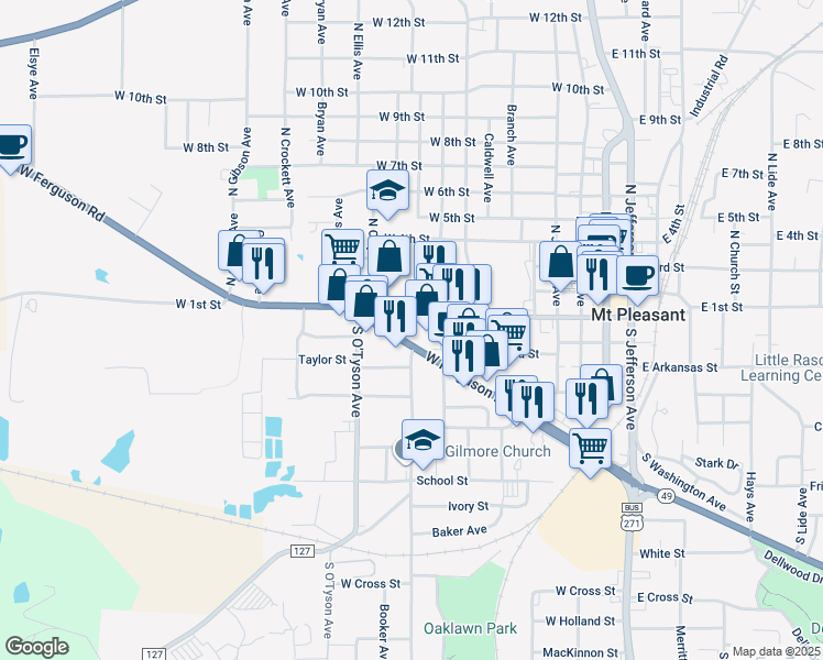 map of restaurants, bars, coffee shops, grocery stores, and more near 408 West Ferguson Road in Mount Pleasant