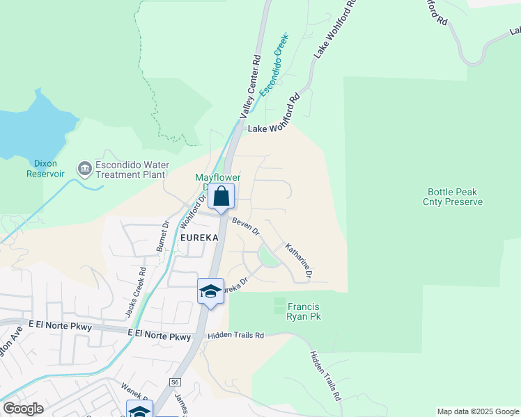map of restaurants, bars, coffee shops, grocery stores, and more near 3132 Shue Place in Escondido