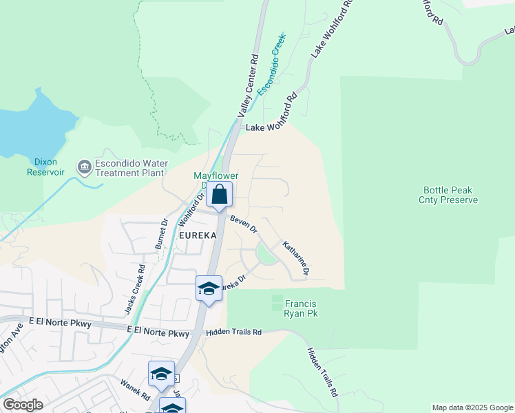 map of restaurants, bars, coffee shops, grocery stores, and more near 3126 Shue Place in Escondido