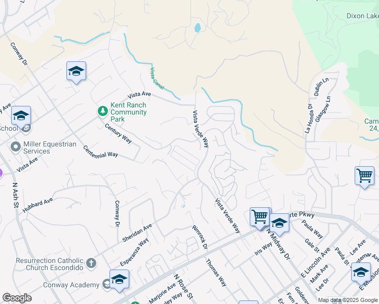 map of restaurants, bars, coffee shops, grocery stores, and more near 1924 Sheridan Avenue in Escondido