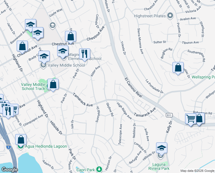 map of restaurants, bars, coffee shops, grocery stores, and more near 1775 East Pointe Avenue in Carlsbad