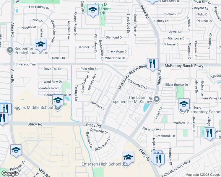 map of restaurants, bars, coffee shops, grocery stores, and more near 6652 McKinney Ranch Parkway in McKinney