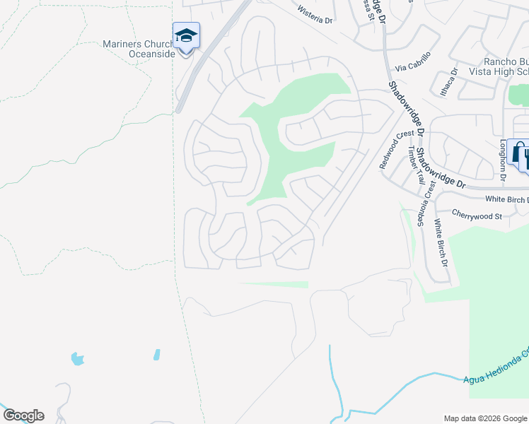 map of restaurants, bars, coffee shops, grocery stores, and more near 4980 Lerkas Way in Oceanside