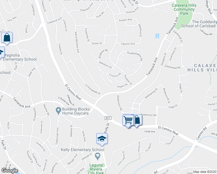 map of restaurants, bars, coffee shops, grocery stores, and more near 2619 Regent Road in Carlsbad