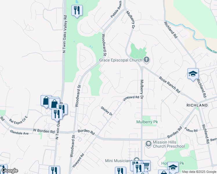 map of restaurants, bars, coffee shops, grocery stores, and more near 681 Maybritt Circle in San Marcos