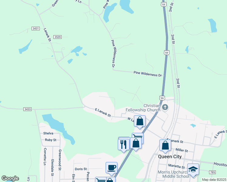 map of restaurants, bars, coffee shops, grocery stores, and more near 308 Blue Street in Queen City