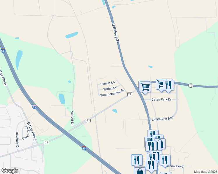 map of restaurants, bars, coffee shops, grocery stores, and more near 332 Summerchase Drive in Calera