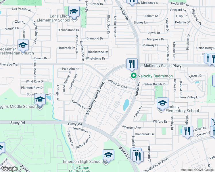 map of restaurants, bars, coffee shops, grocery stores, and more near 6653 McKinney Ranch Parkway in McKinney