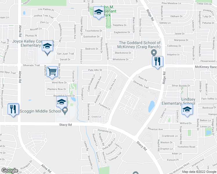 map of restaurants, bars, coffee shops, grocery stores, and more near 6652 McKinney Ranch Parkway in McKinney