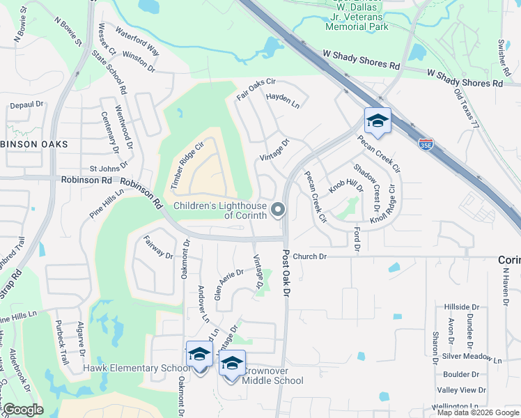 map of restaurants, bars, coffee shops, grocery stores, and more near 1865 Vintage Court in Corinth