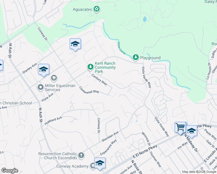 map of restaurants, bars, coffee shops, grocery stores, and more near 1381 Gilmore Place in Escondido