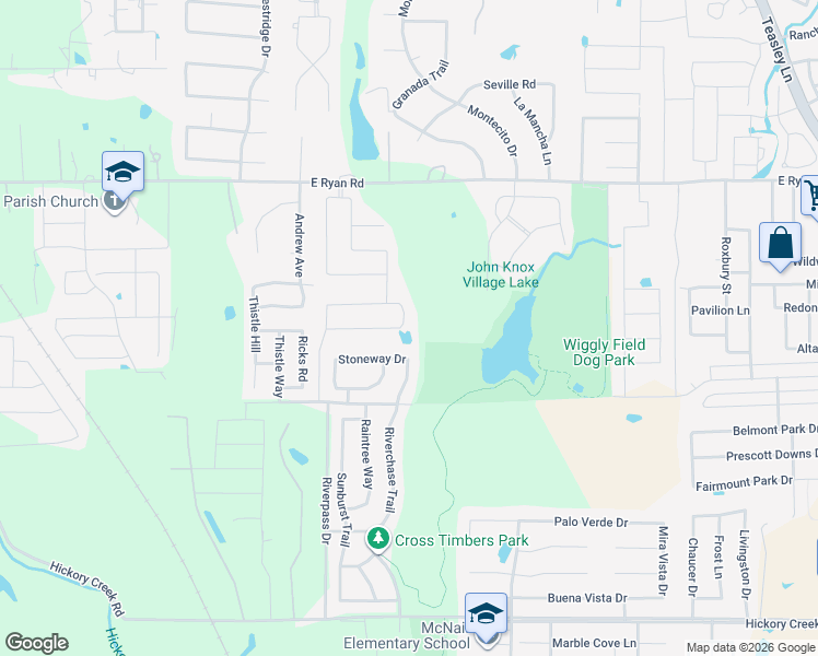 map of restaurants, bars, coffee shops, grocery stores, and more near 1021 Stoneway Drive in Denton