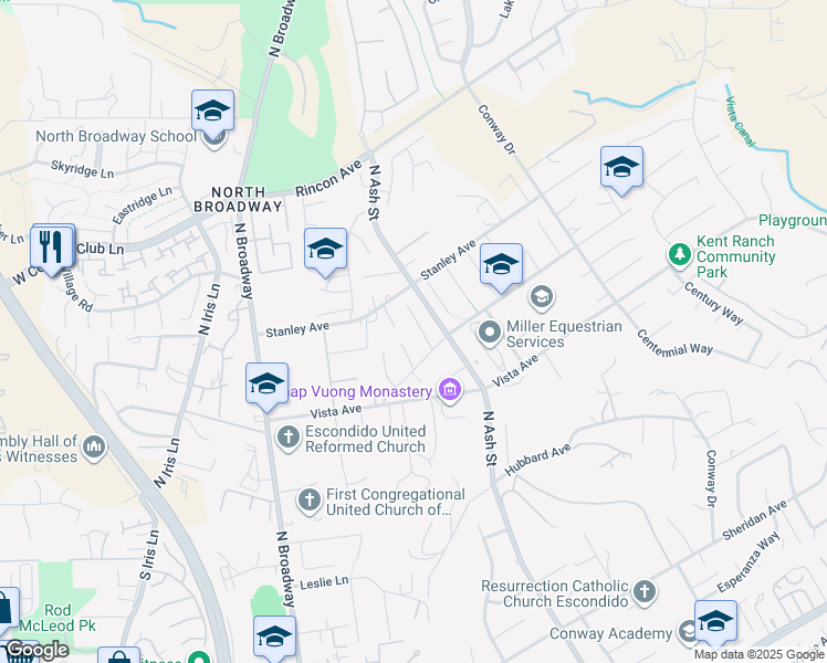 map of restaurants, bars, coffee shops, grocery stores, and more near 2035 Woolem Place in Escondido