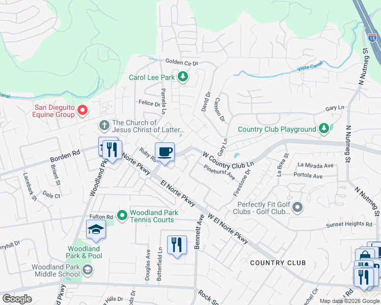 map of restaurants, bars, coffee shops, grocery stores, and more near 1768 Solana Glen in Escondido
